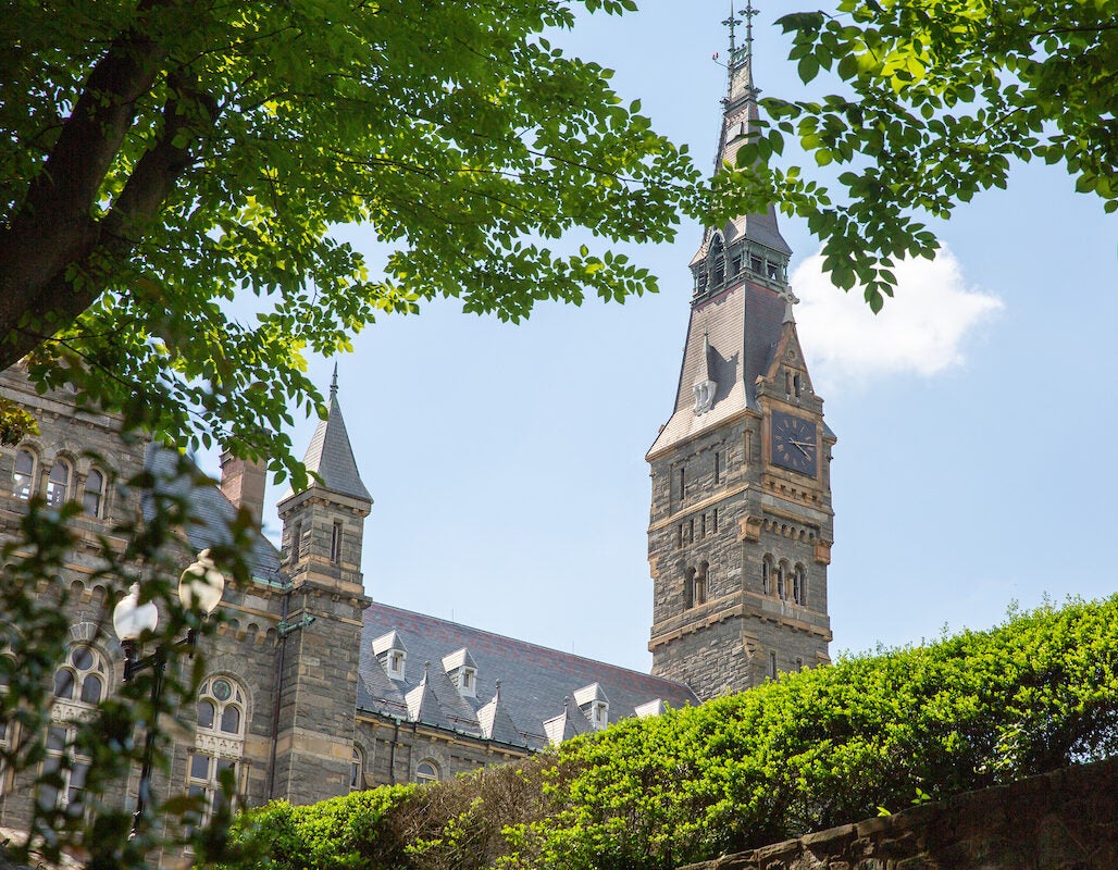 Healy Hall from Lauinger Steps